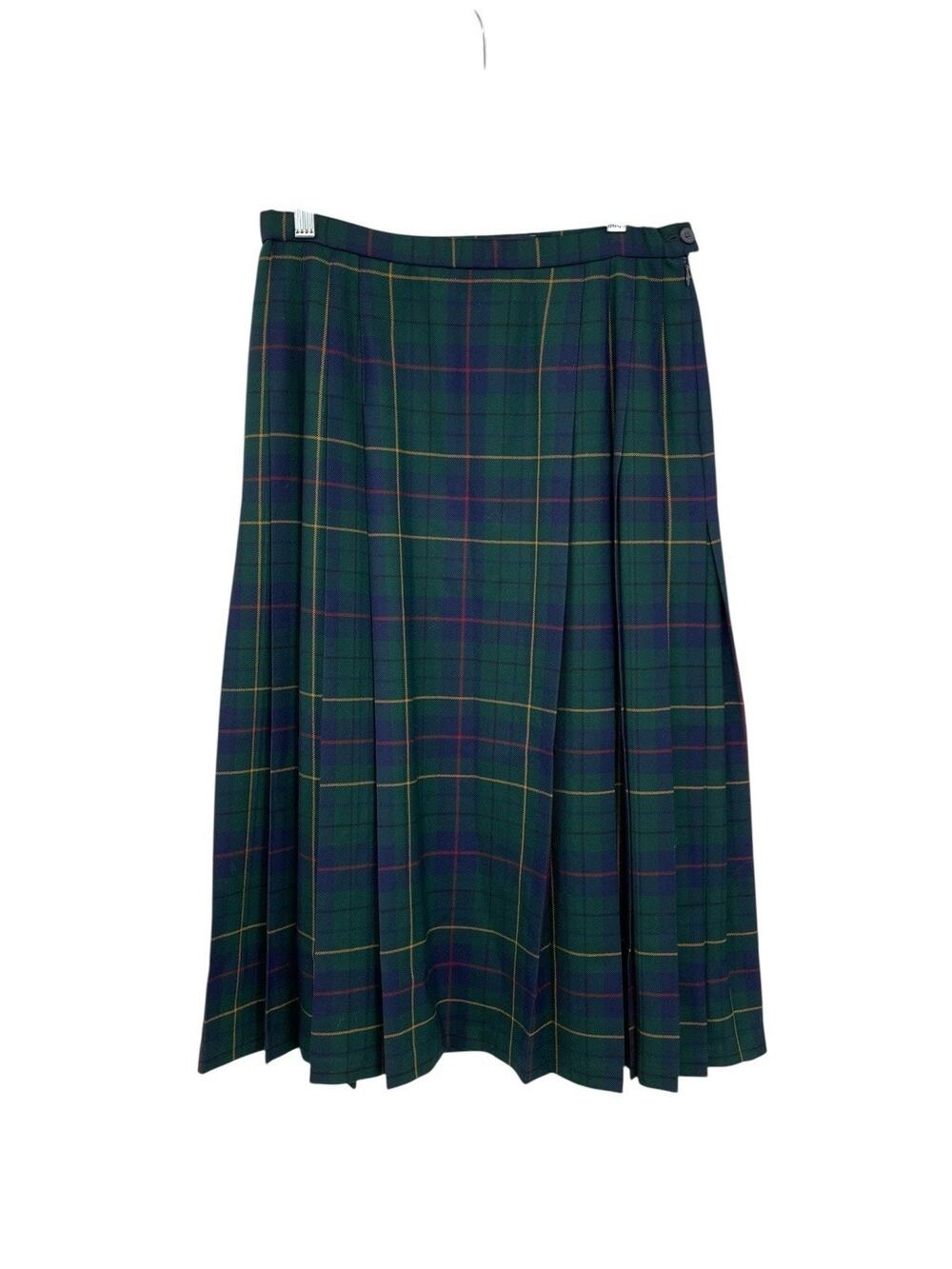 Vintage Pendleton Celebration Tartan Skirt Pleated Green Wool Size 12